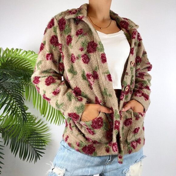 Vintage 90s L.L. Bean Floral Cottagecore Grandma Knit Sweater Winter Cardigan /M - Picture 4 of 6
